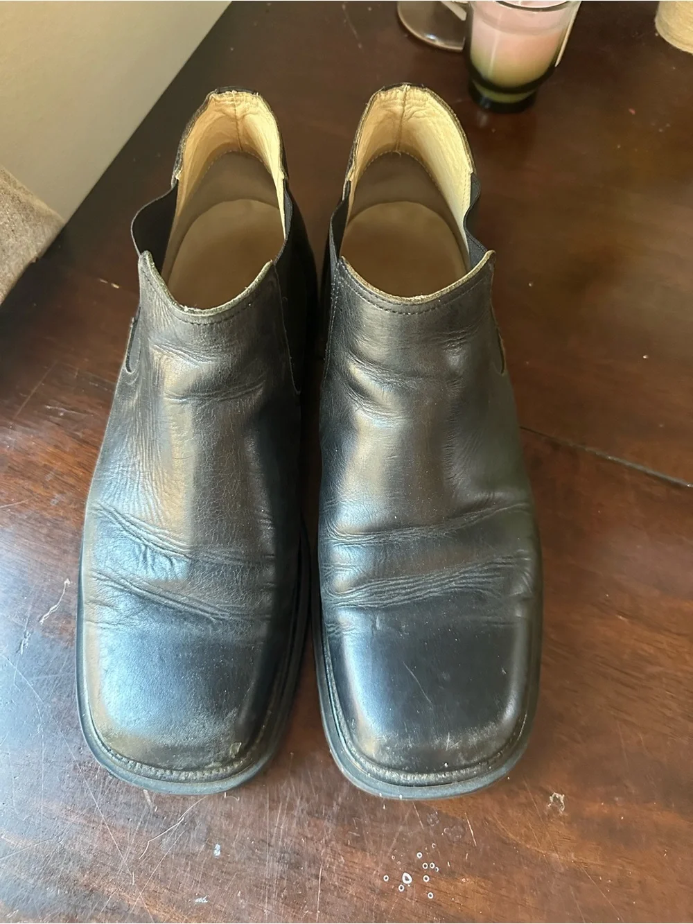 Kenneth Cole Black Leather Square-Toe Chukka Boots Made In Italy